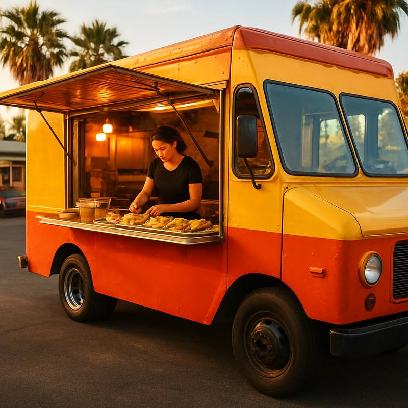 A taco-style food truck at an outdoor food truck park